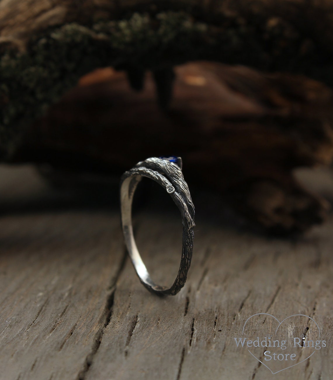 Fantasy Sapphire on the Side of Silver Branch Engagement Ring