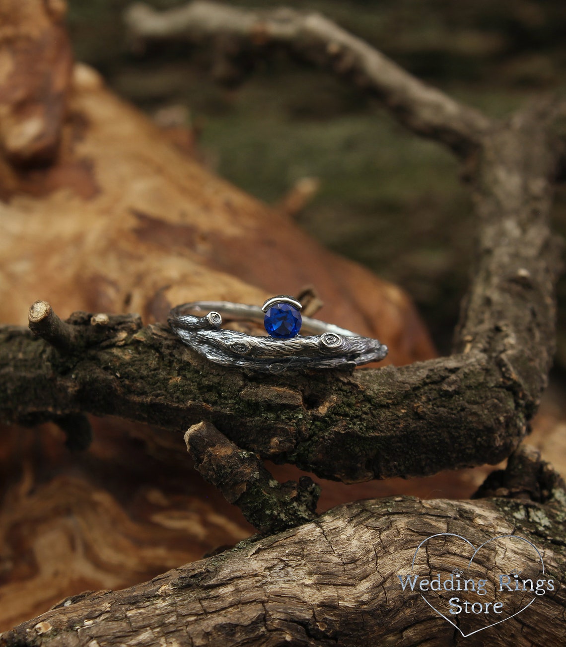 Fantasy Sapphire on the Side of Silver Branch Engagement Ring