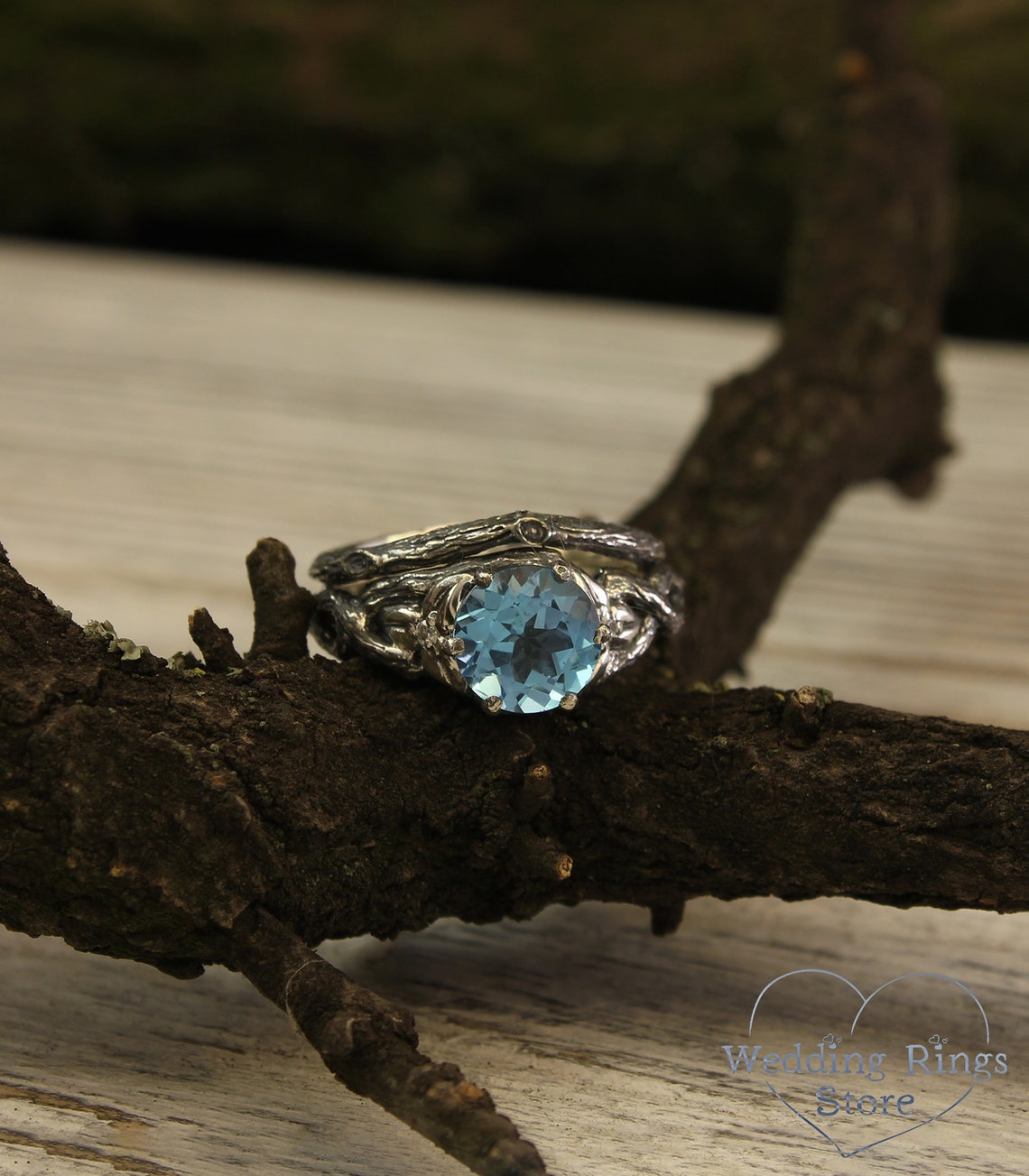 Fantastic Topaz Branch Engagement Ring with CZ in Leaves