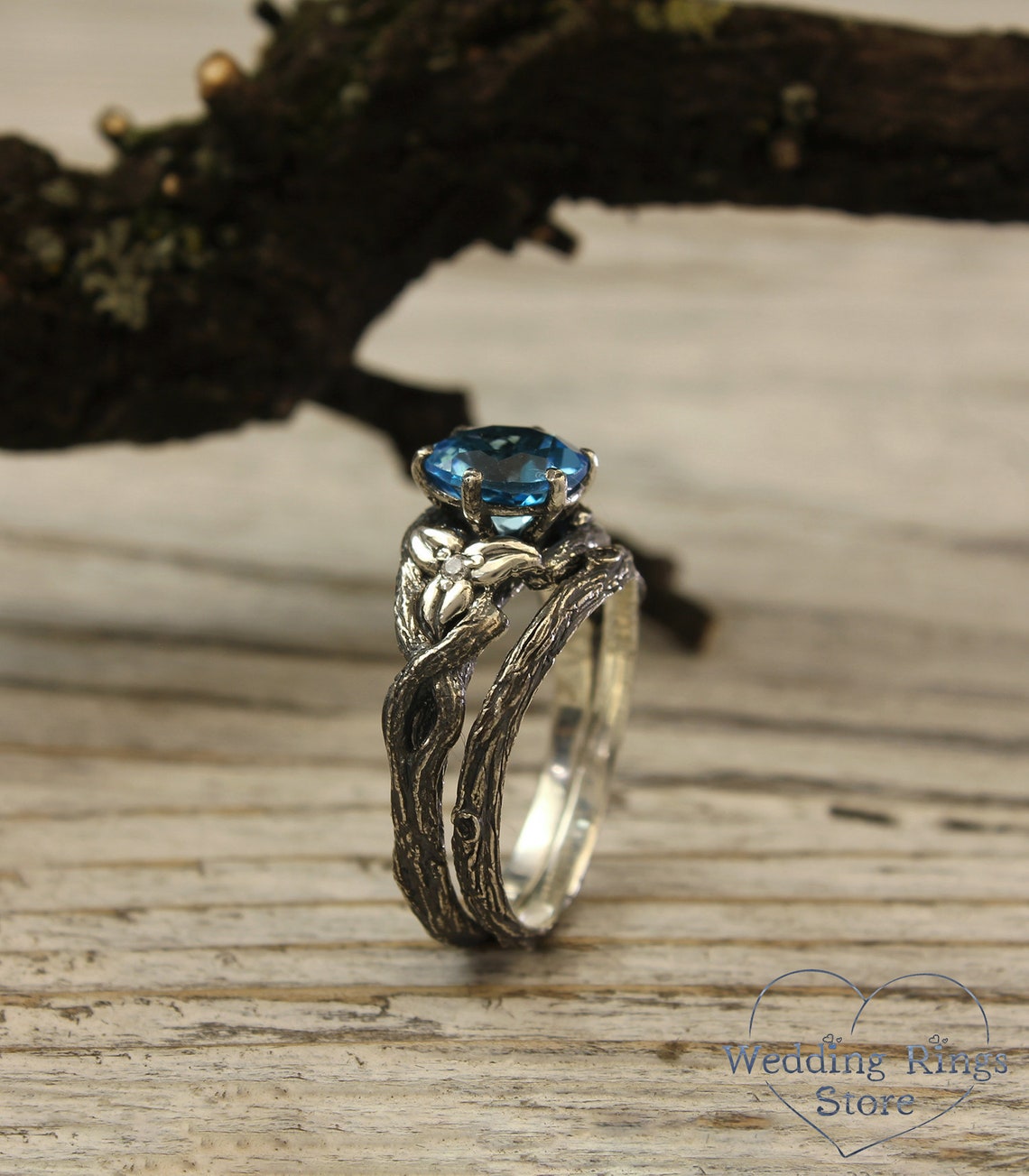 Fantastic Topaz Branch Engagement Ring with CZ in Leaves