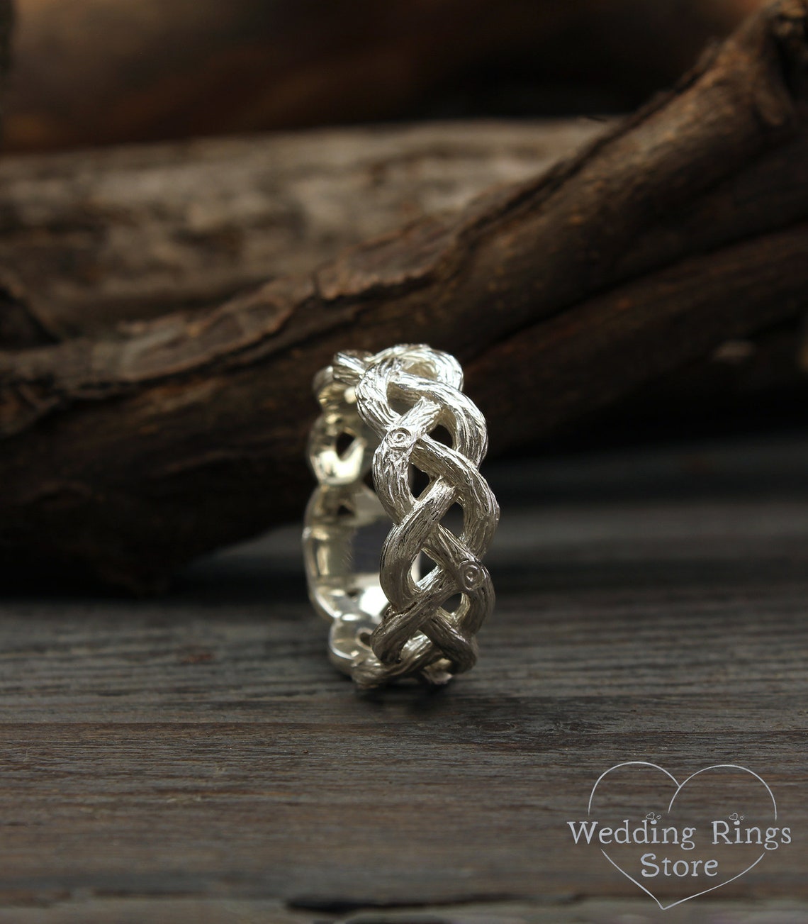 Silver Braided Forest Tree Large Wedding Band