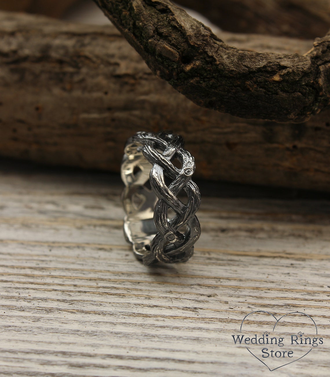 Silver Braided Forest Tree Large Wedding Band