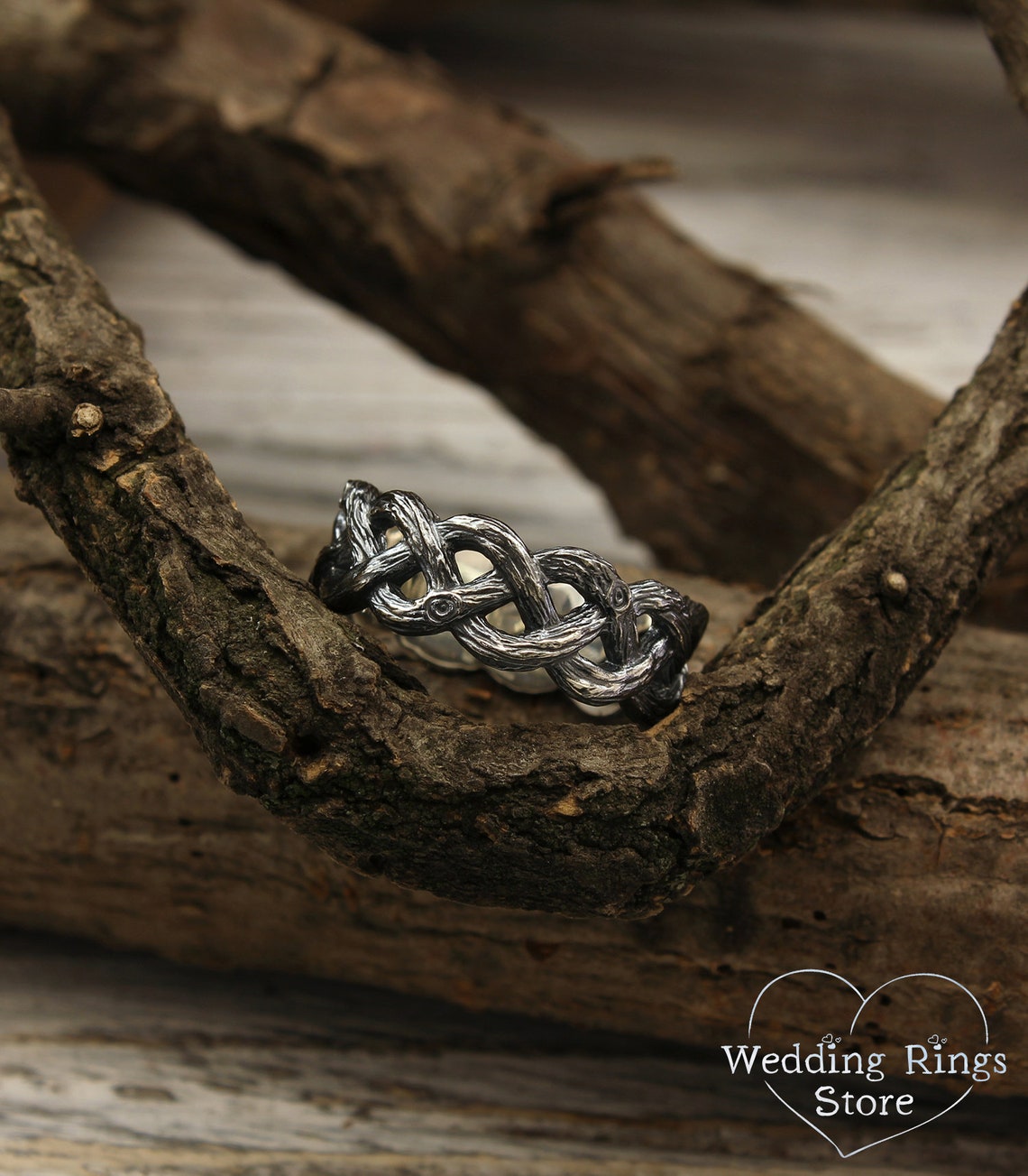 Silver Braided Forest Tree Large Wedding Band