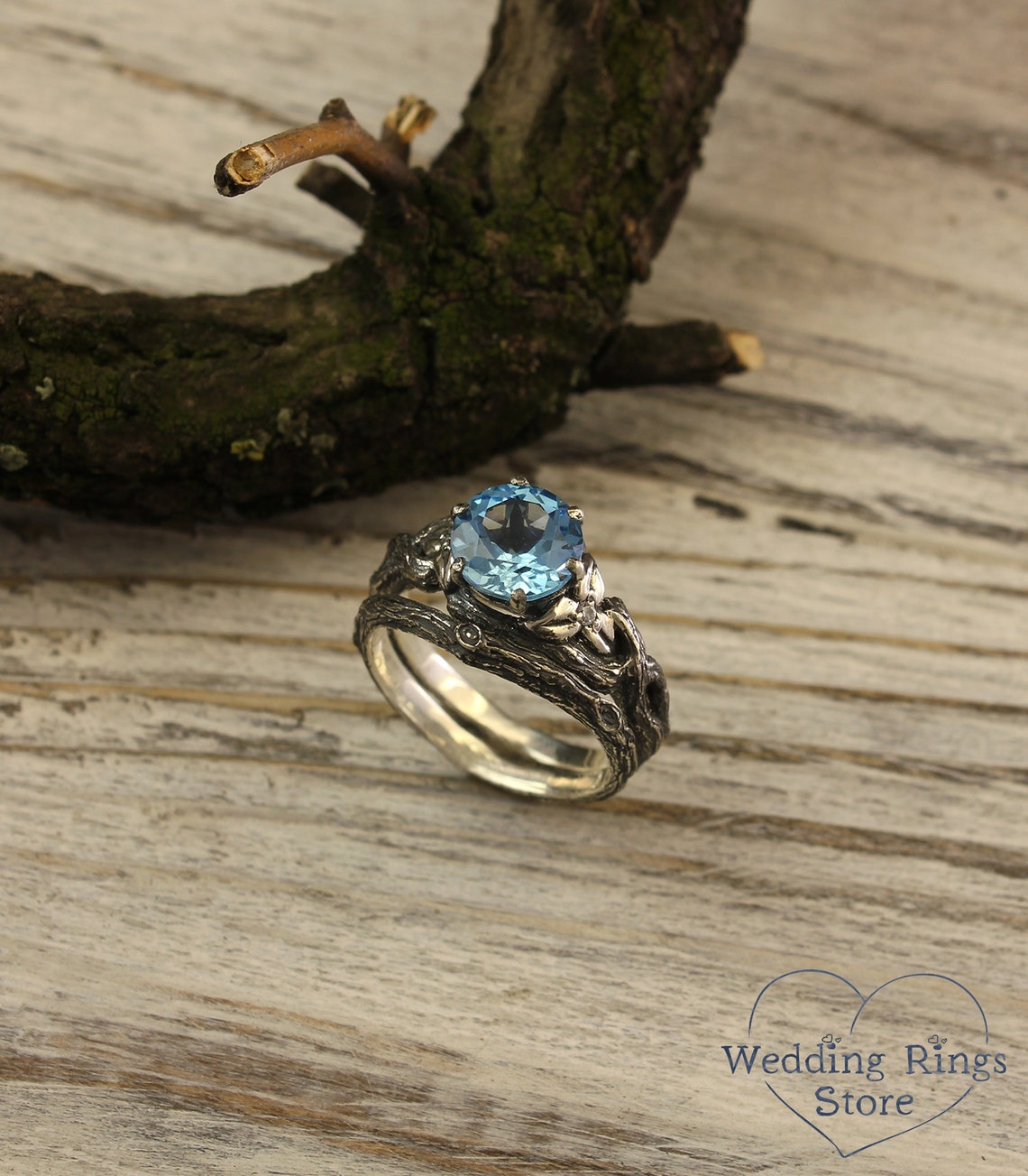 Fantastic Topaz Branch Engagement Ring with CZ in Leaves