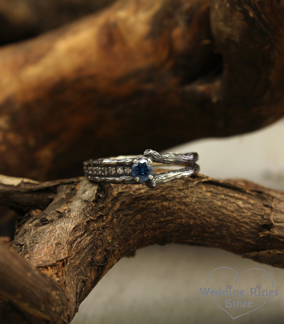 Two Silver Branches & Sapphire Engagement Ring fo Her