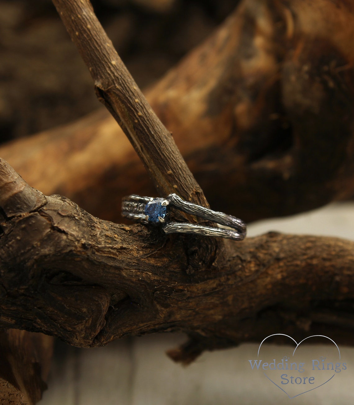 Two Silver Branches & Sapphire Engagement Ring fo Her