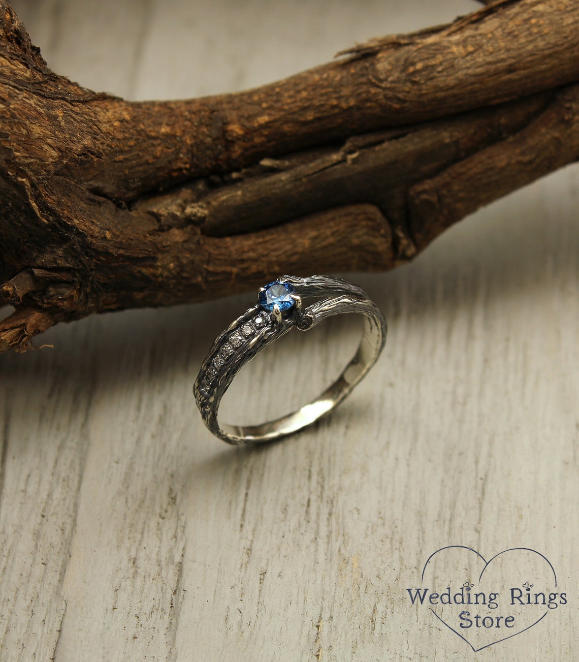 Two Silver Branches & Sapphire Engagement Ring fo Her