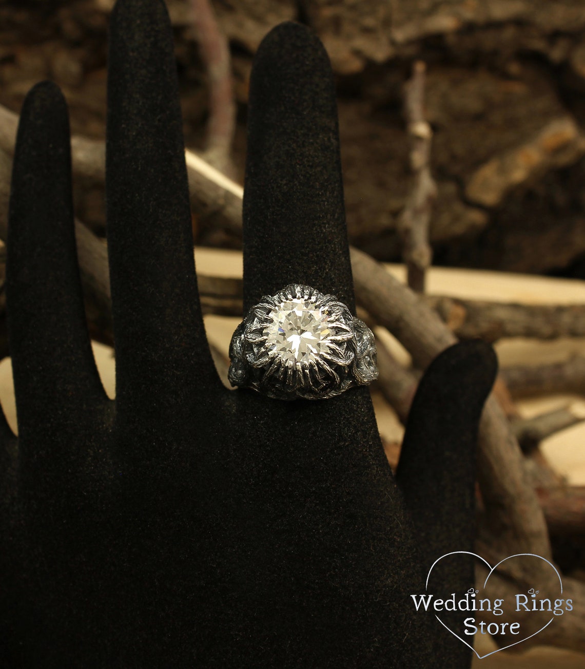 Wild Forest Braided Silver Branches & 10 mm Gemstone Coctail Ring