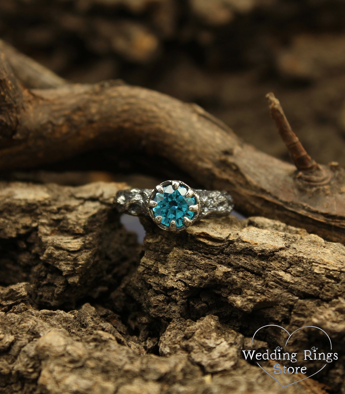 Bright Topaz & Vintage Style Twig Silver Engagement Ring