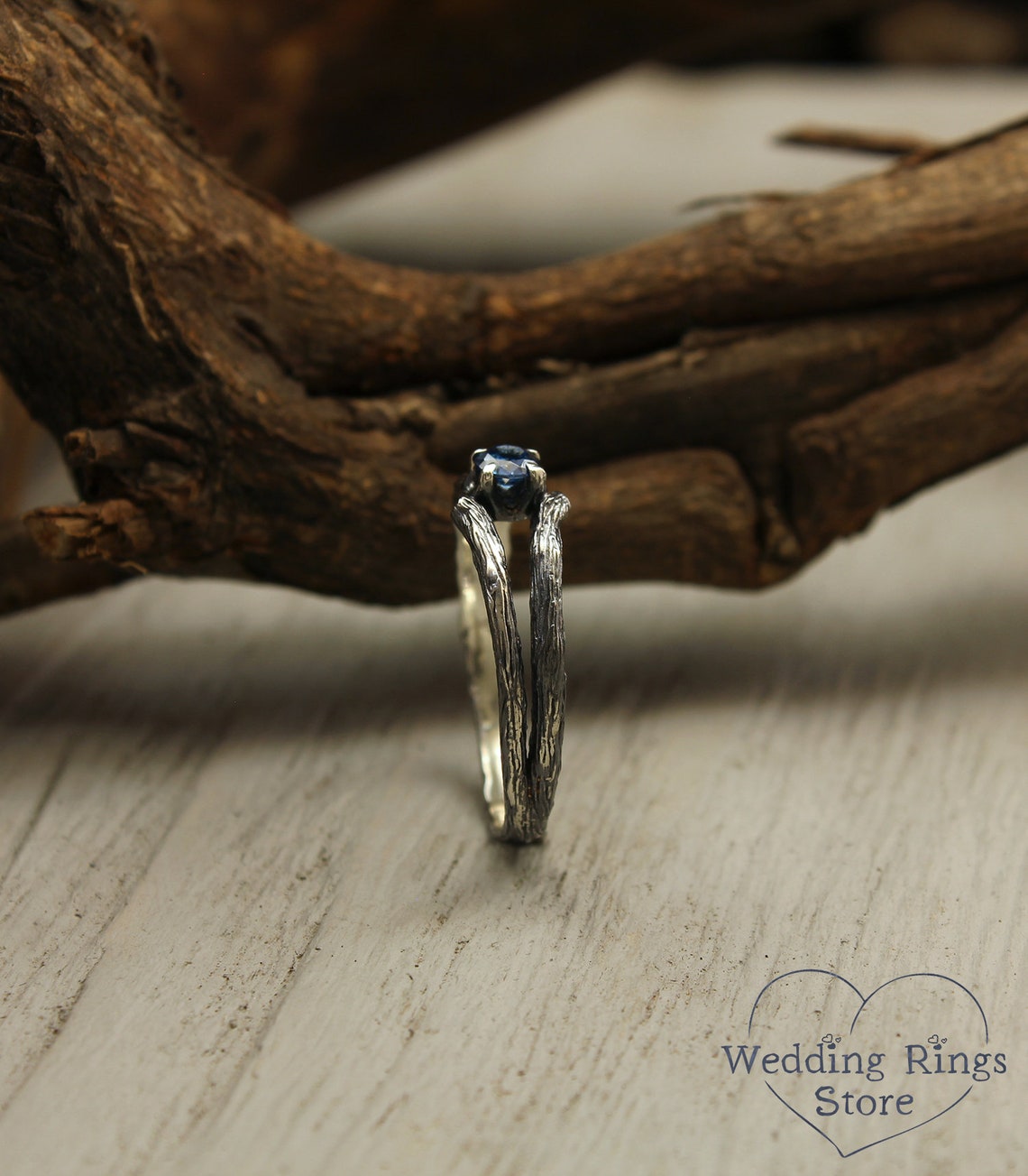 Two Silver Branches & Sapphire Engagement Ring fo Her