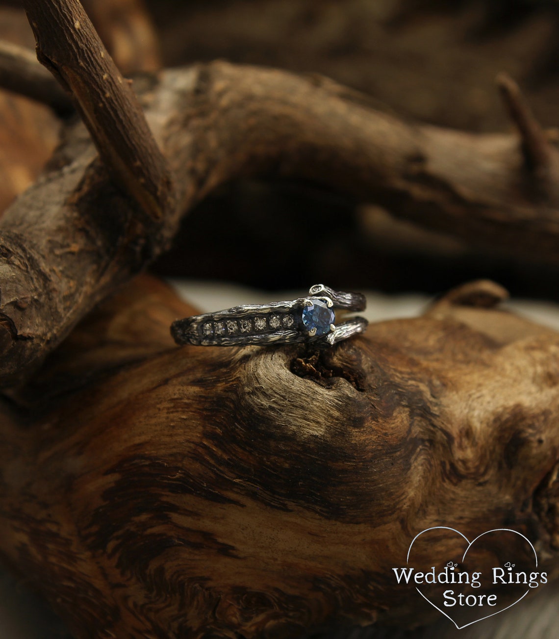 Two Silver Branches & Sapphire Engagement Ring fo Her