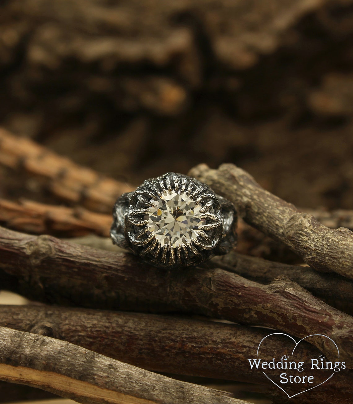 Wild Forest Braided Silver Branches & 10 mm Gemstone Coctail Ring