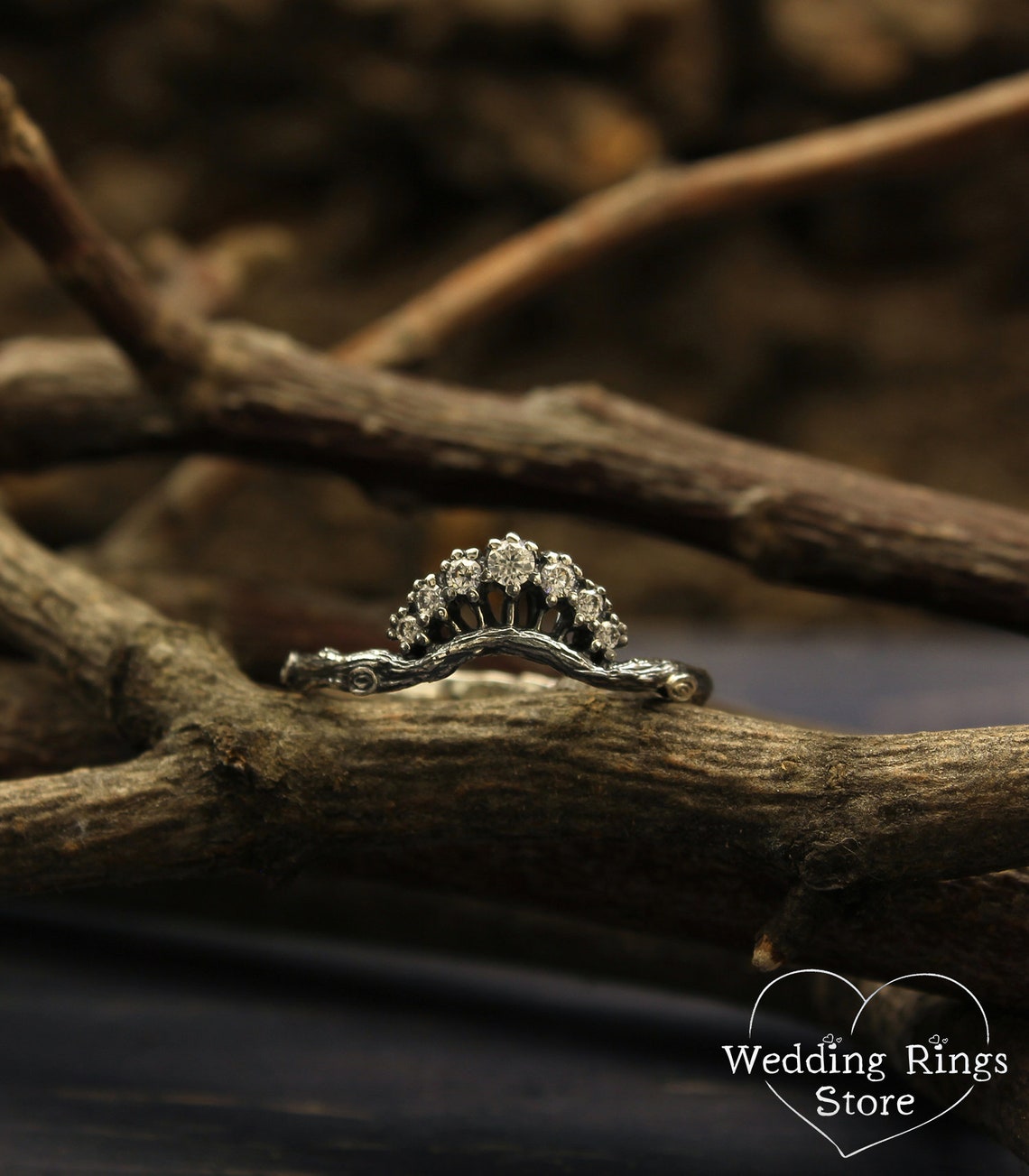 Forest Princess Tiara Ring with CZ Stones in Sterling Silver