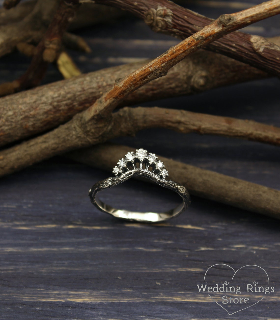 Forest Princess Tiara Ring with CZ Stones in Sterling Silver