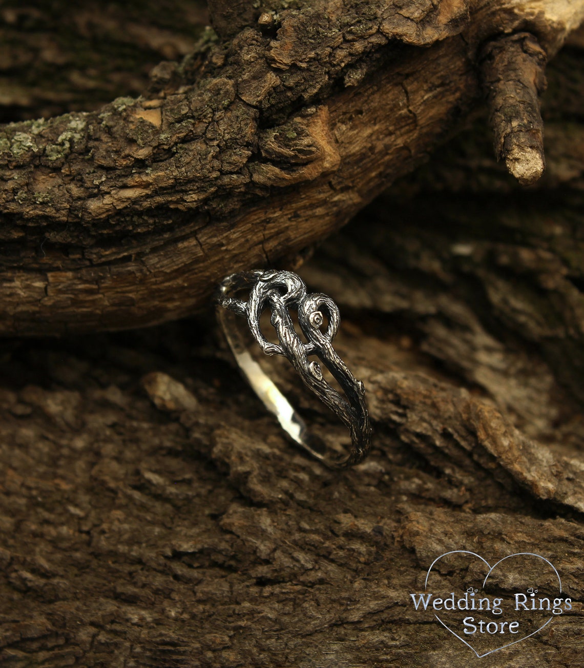 Silver Braided Branch of Heart Ring