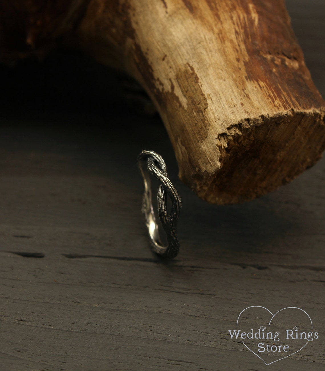 Minimalist Small Silver braided Branch Ring