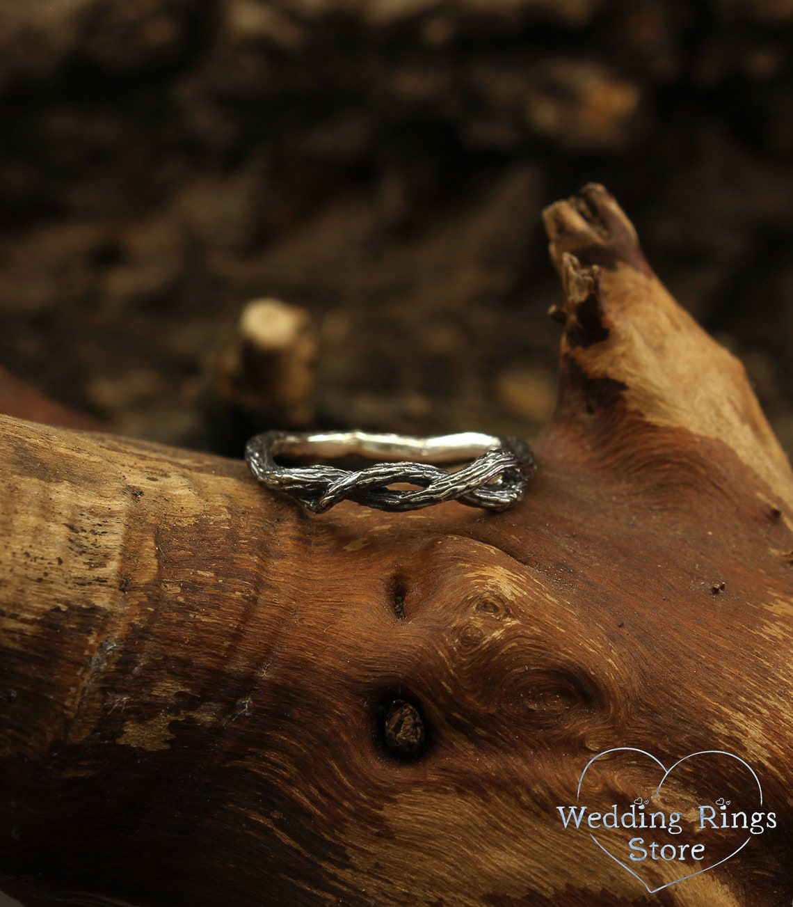 Minimalist Small Silver braided Branch Ring