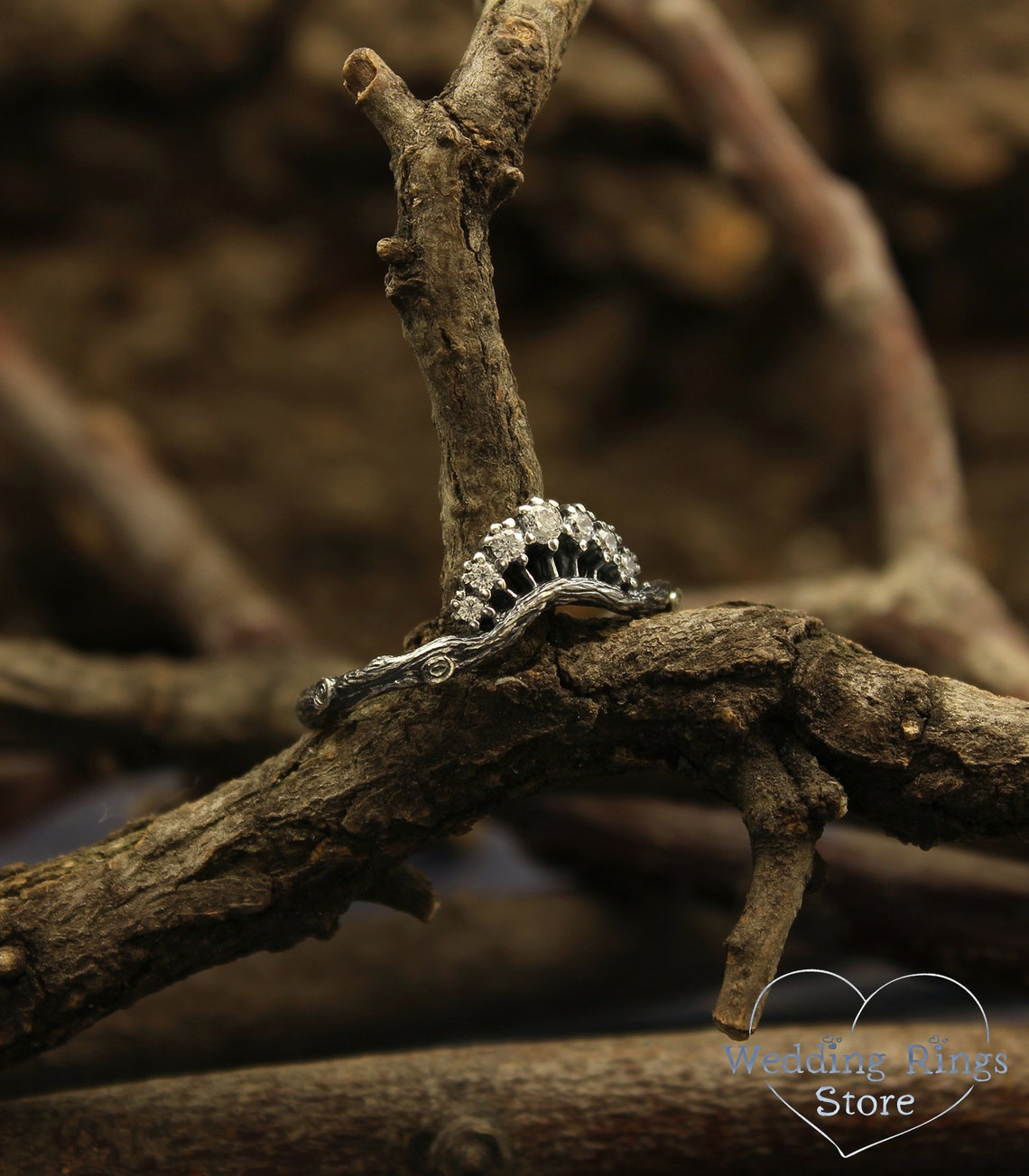 Forest Princess Tiara Ring with CZ Stones in Sterling Silver