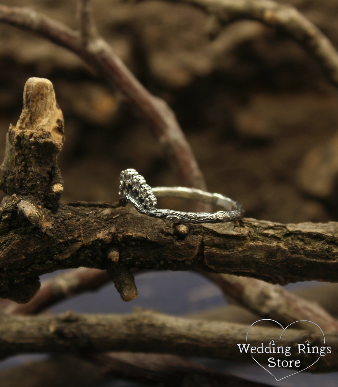 Forest Princess Tiara Ring with CZ Stones in Sterling Silver