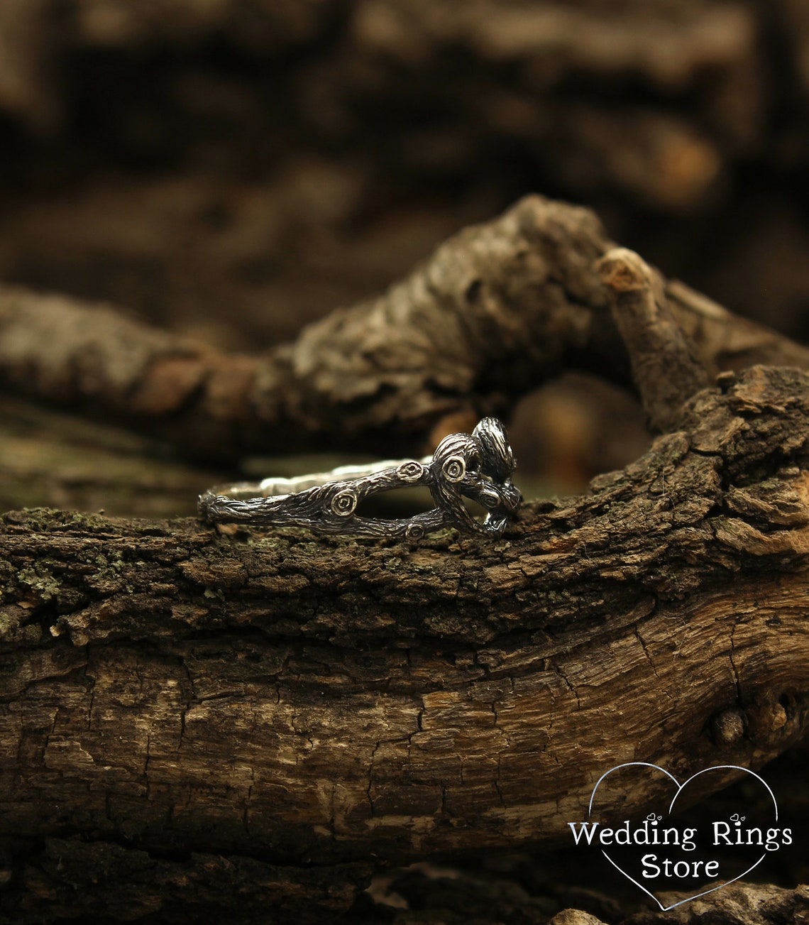 Silver Braided Branch of Heart Ring