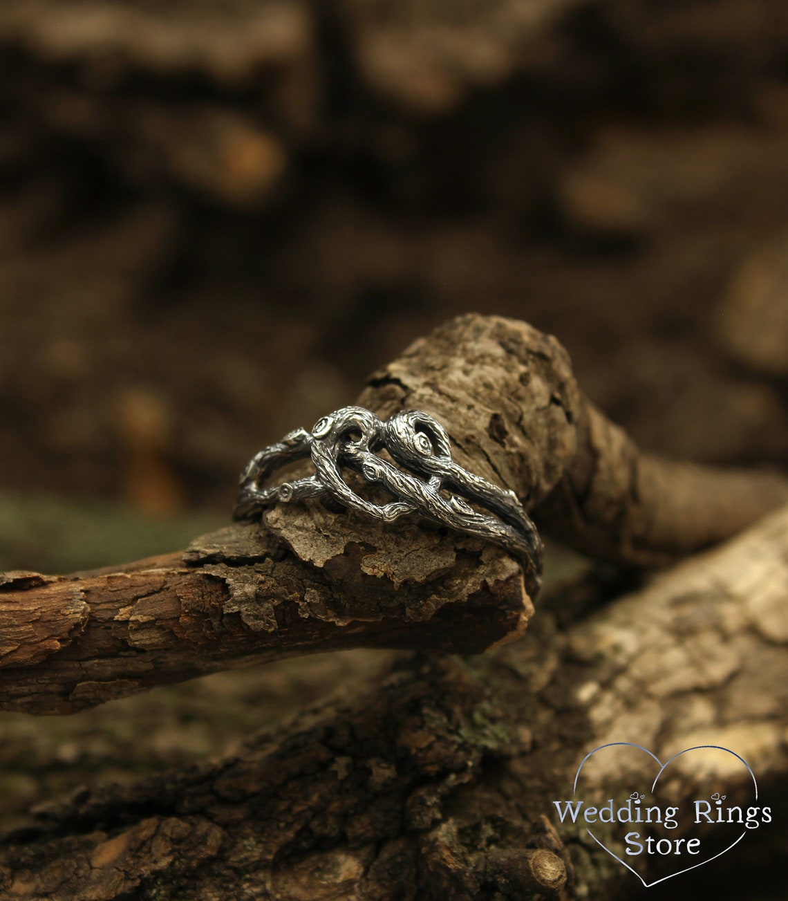 Silver Braided Branch of Heart Ring