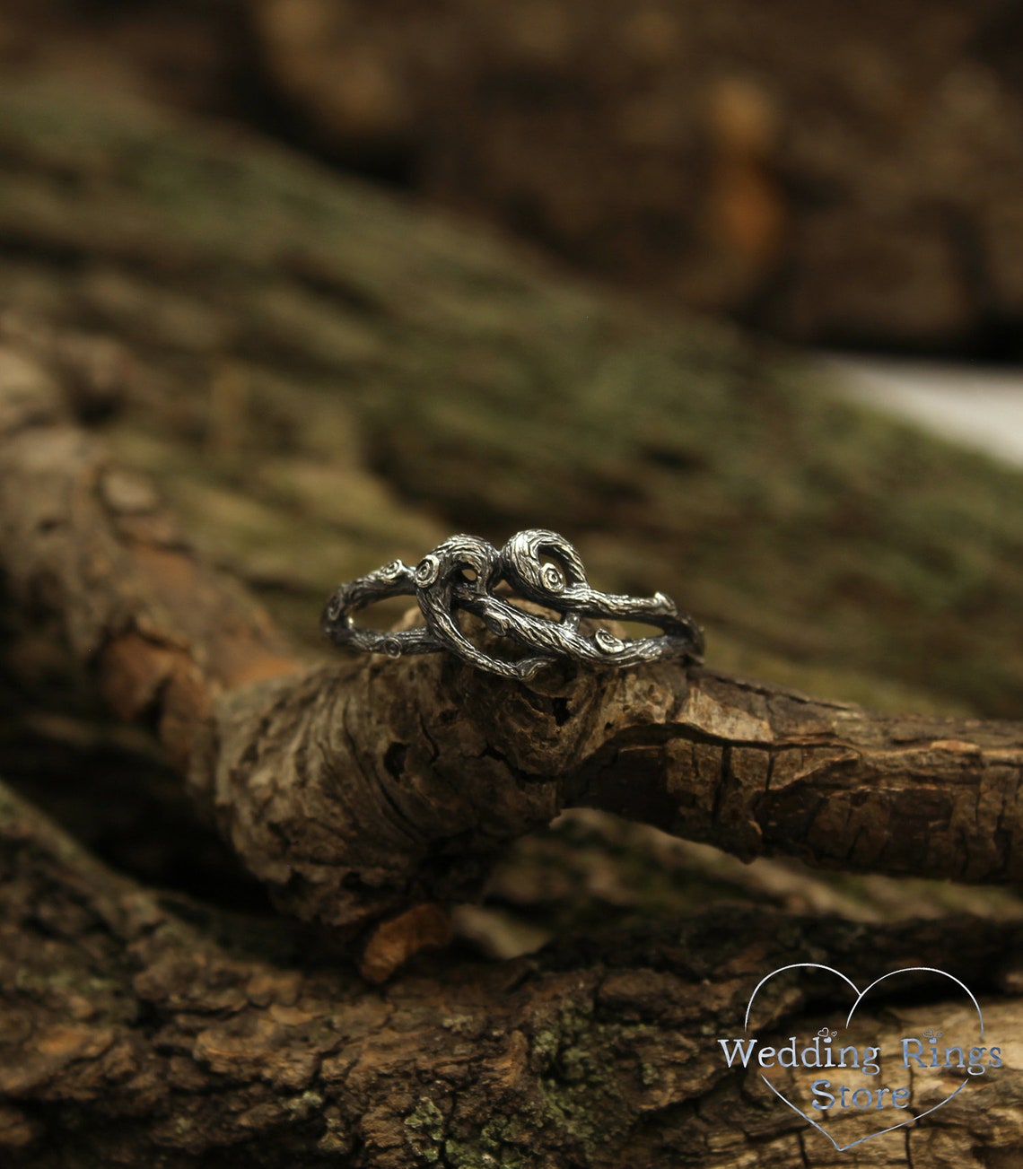 Silver Braided Branch of Heart Ring