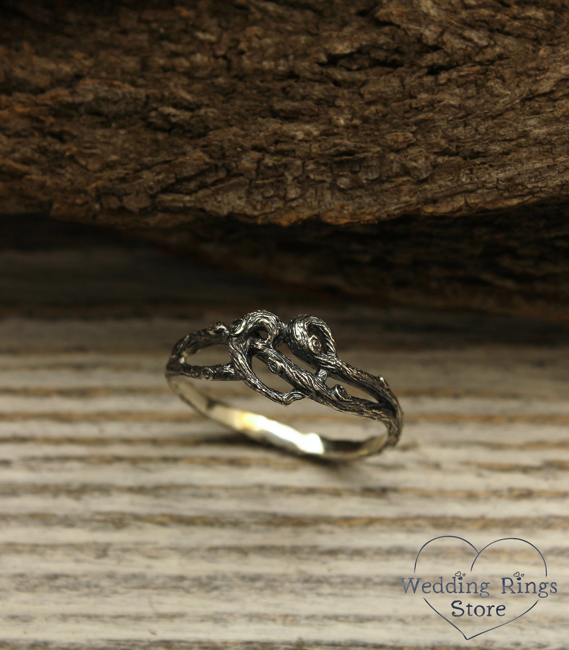 Silver Braided Branch of Heart Ring