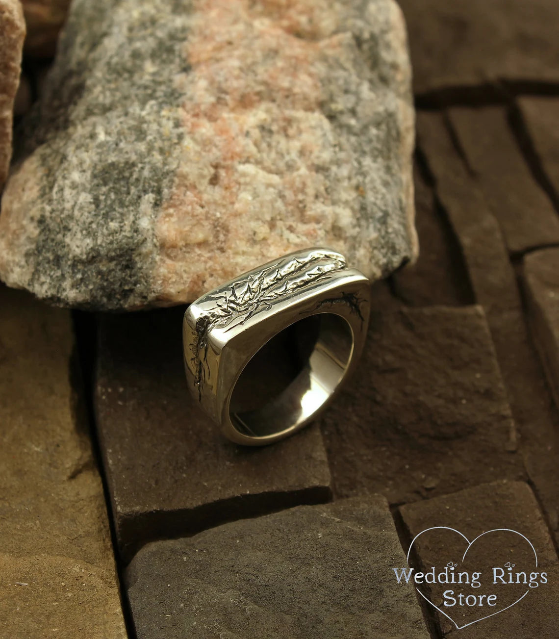 Large and Heavy Damaged Style Flat Solid Silver Ring