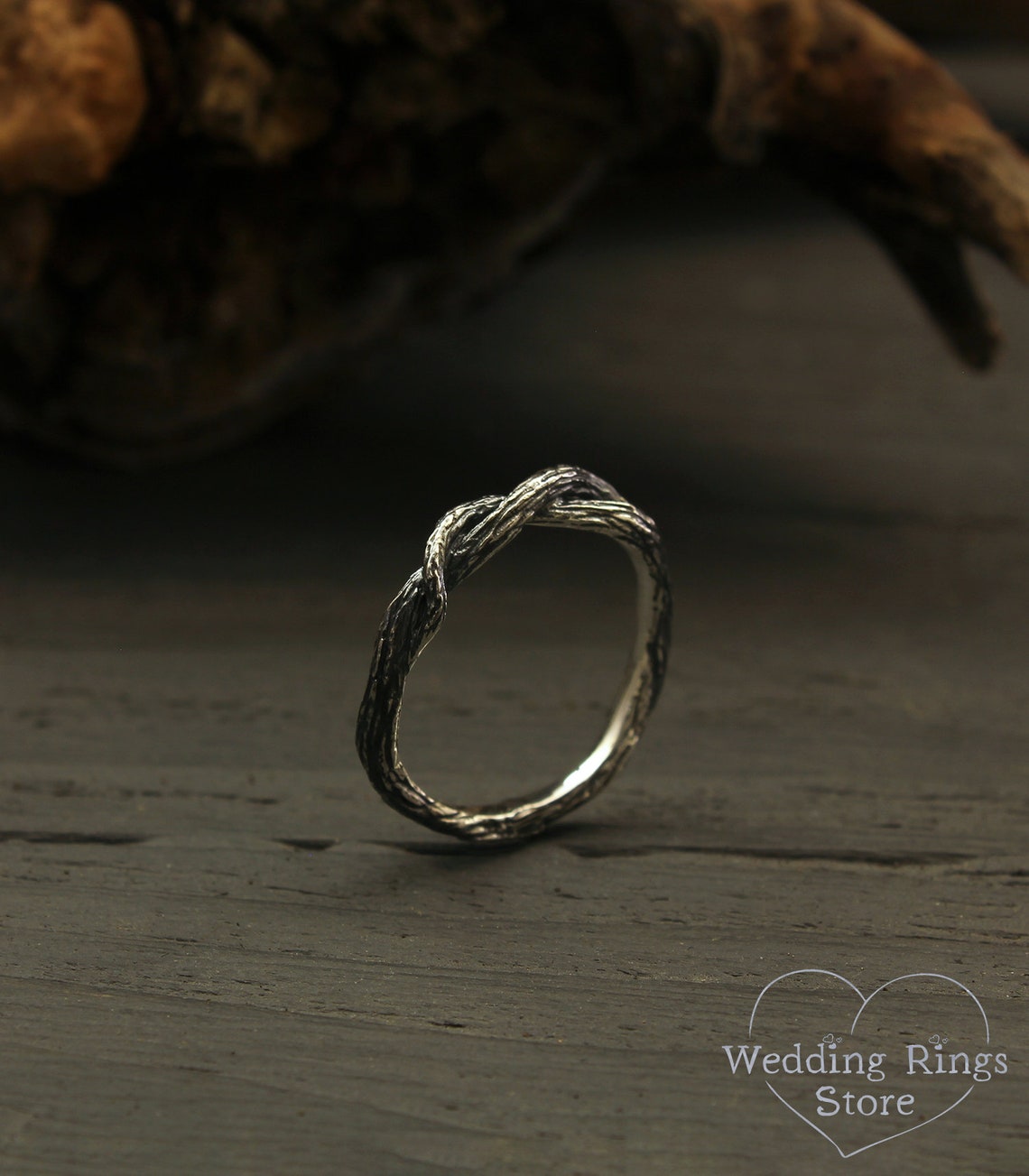 Minimalist Small Silver braided Branch Ring