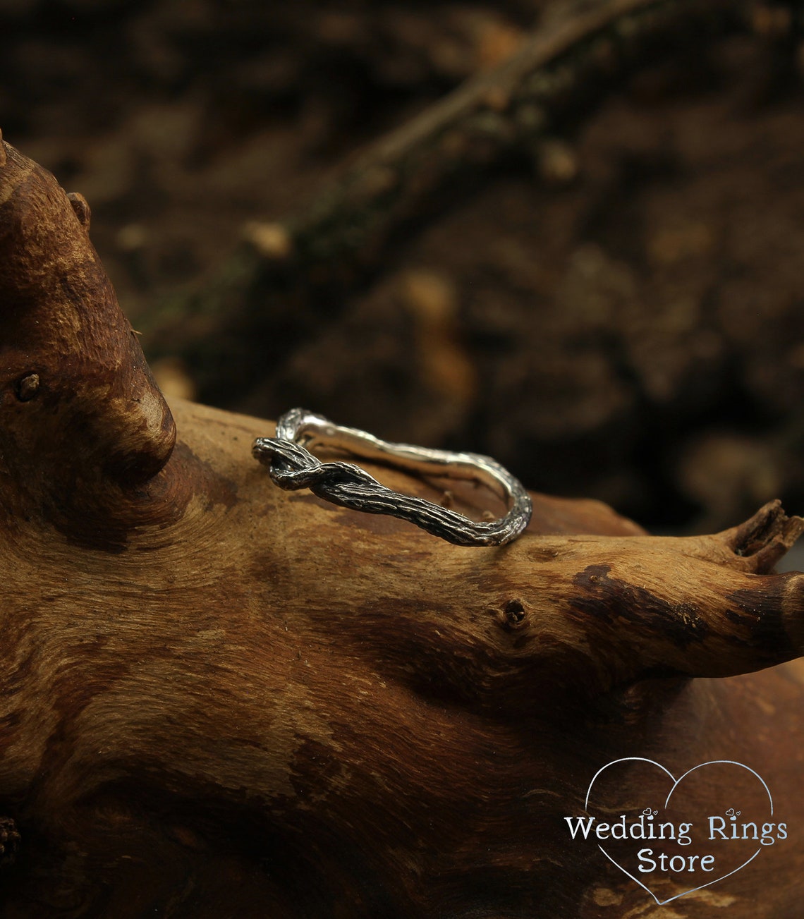 Minimalist Small Silver braided Branch Ring