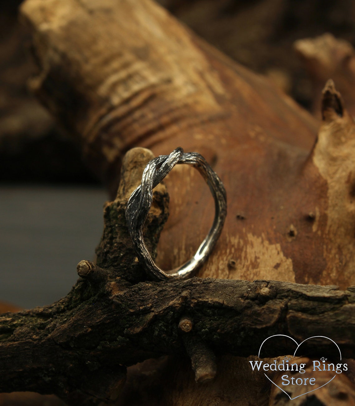 Minimalist Small Silver braided Branch Ring