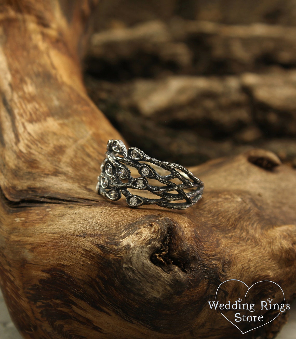 Wide Braided Branch Silver Womens Ring inspired by Nature