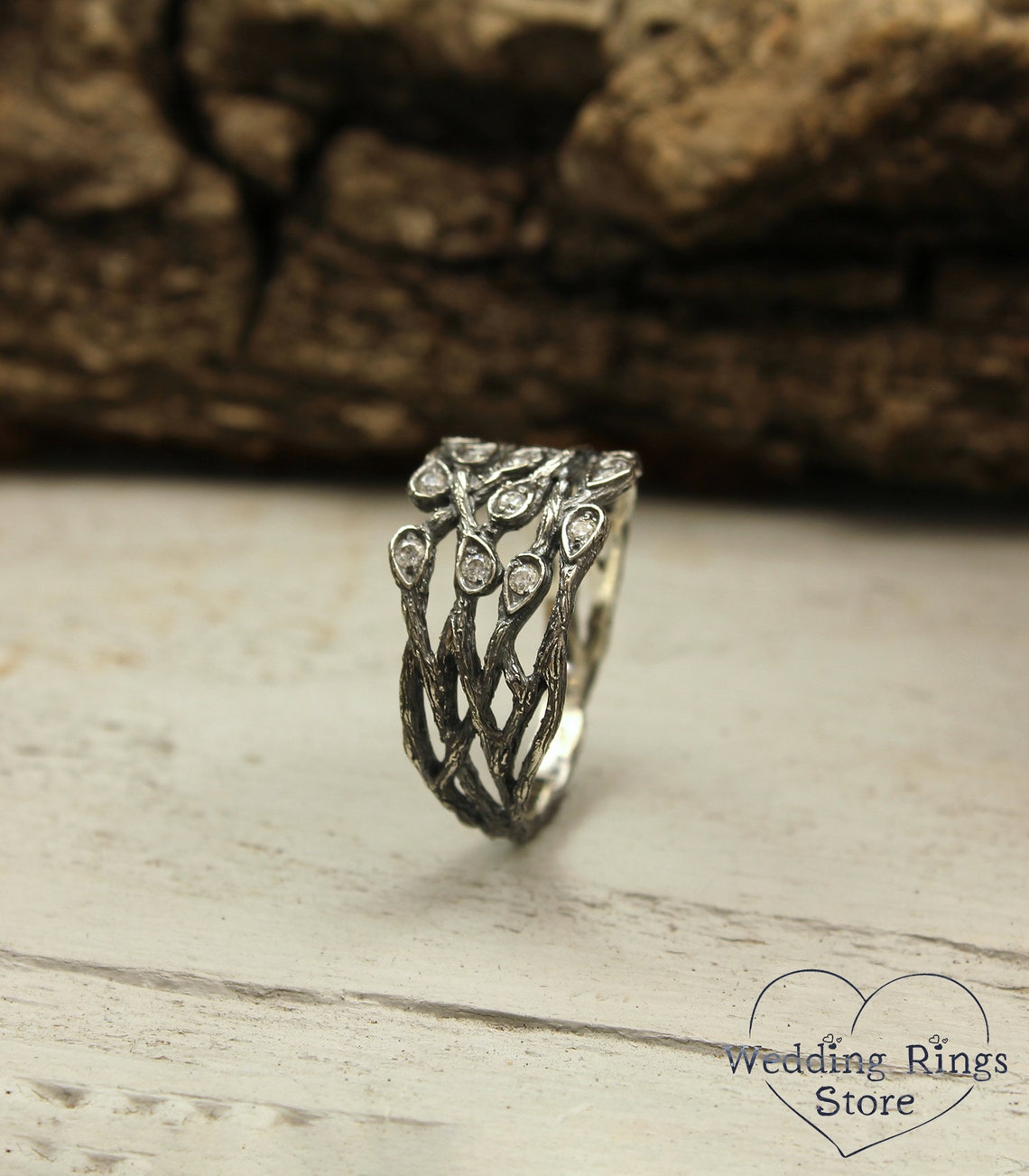 Wide Braided Branch Silver Womens Ring inspired by Nature