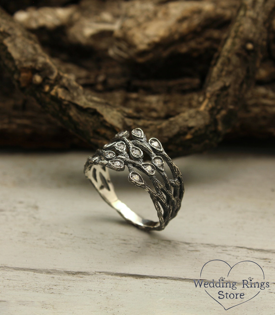 Wide Braided Branch Silver Womens Ring inspired by Nature