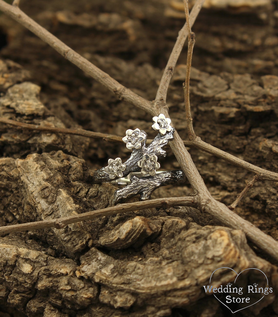 Exclusive Flowers with Gems on a Silver Branch Frolal Ring