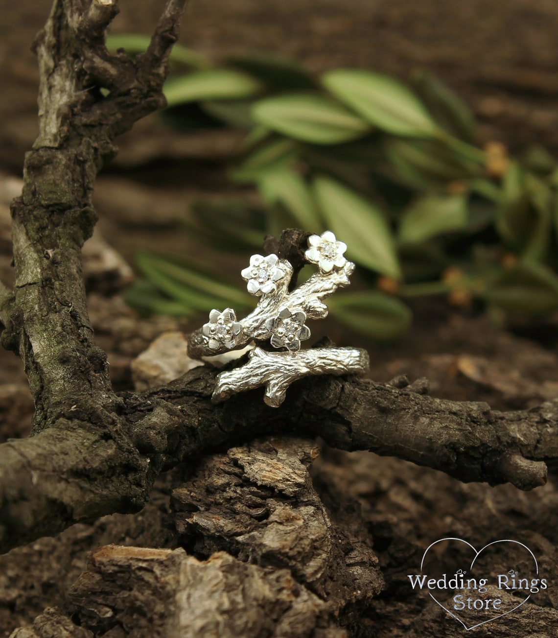 Exclusive Flowers with Gems on a Silver Branch Frolal Ring