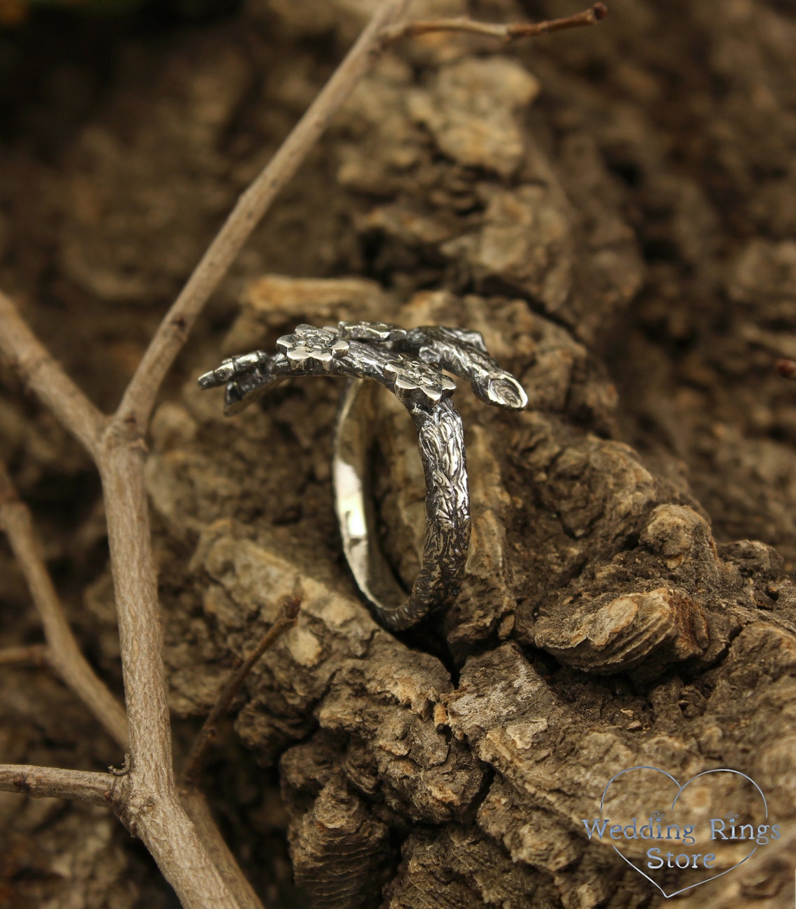 Exclusive Flowers with Gems on a Silver Branch Frolal Ring