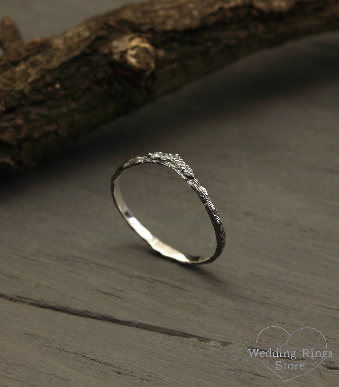 Thin Silver Chevron Wedding Band – Woodbark & Gems