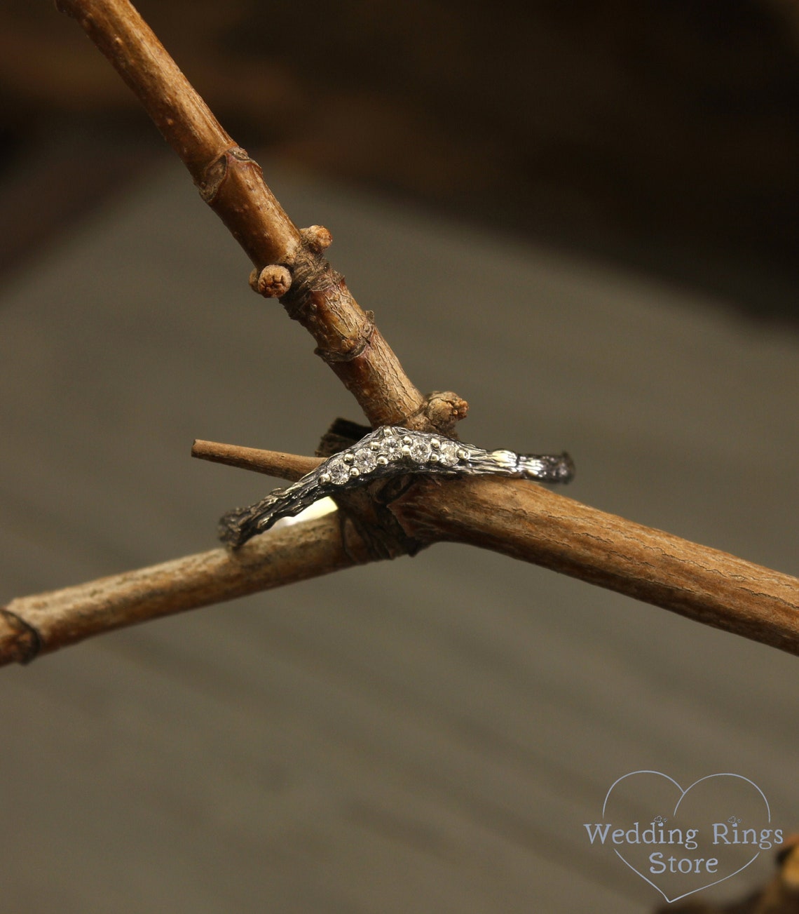 Thin Silver Chevron Wedding Band – Woodbark & Gems