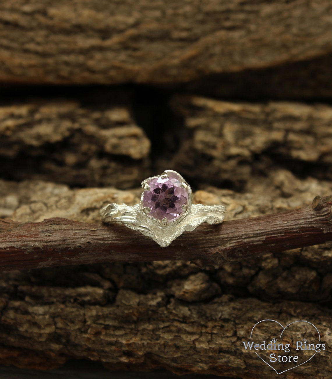 Big Amethyst Chevron Statement Ring & Leaves on a Silver Branch