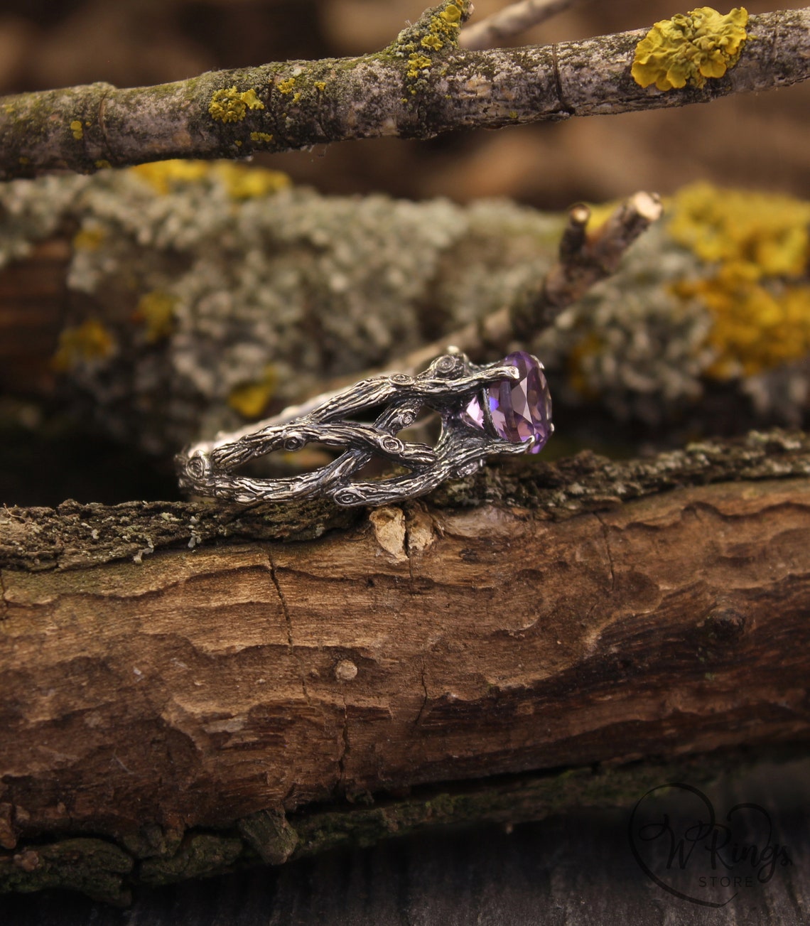 Twist Silver Twig Statement Amethyst Ring