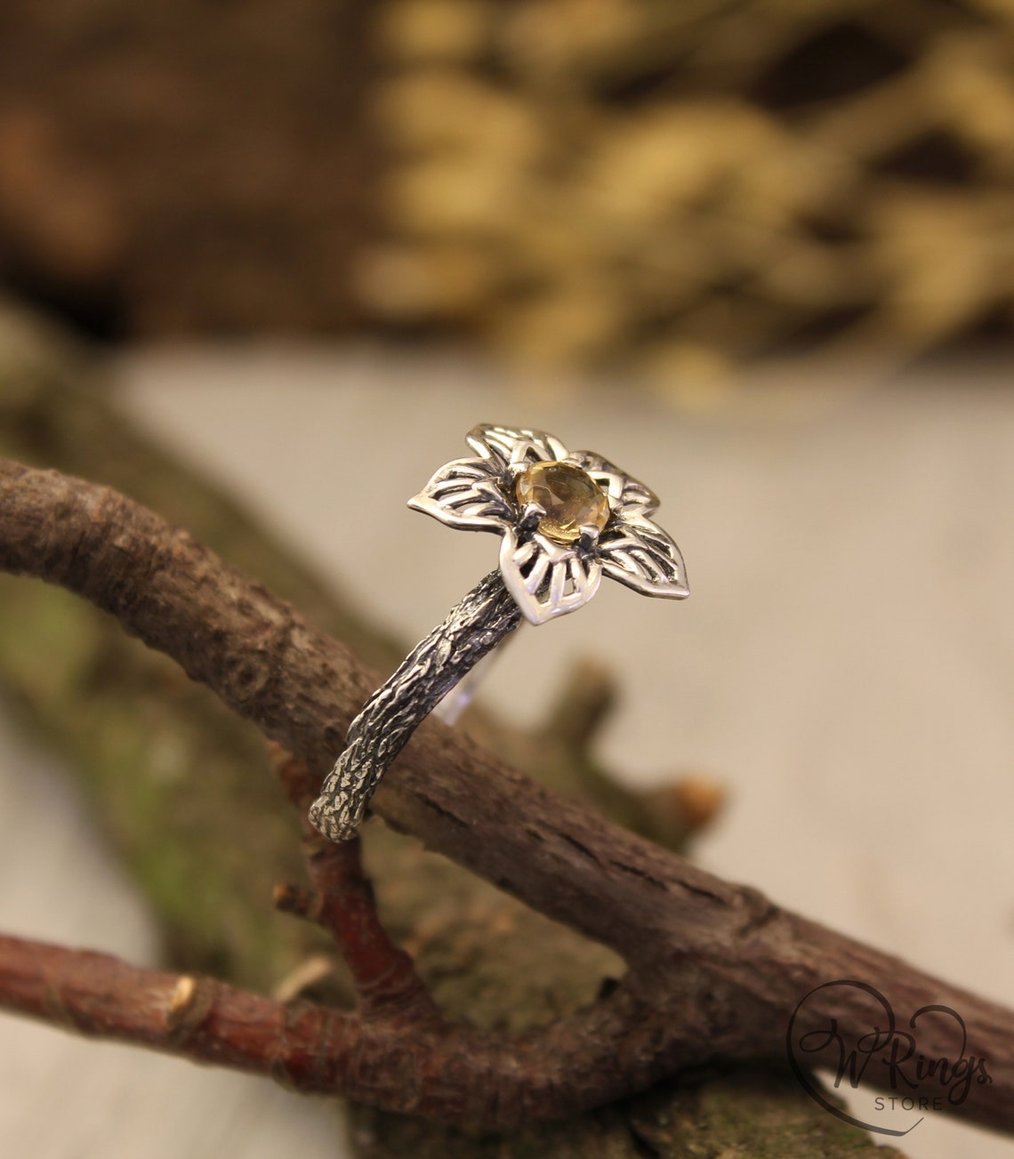 Nature inspired Daffodil Birth Flower Ring with Citrine