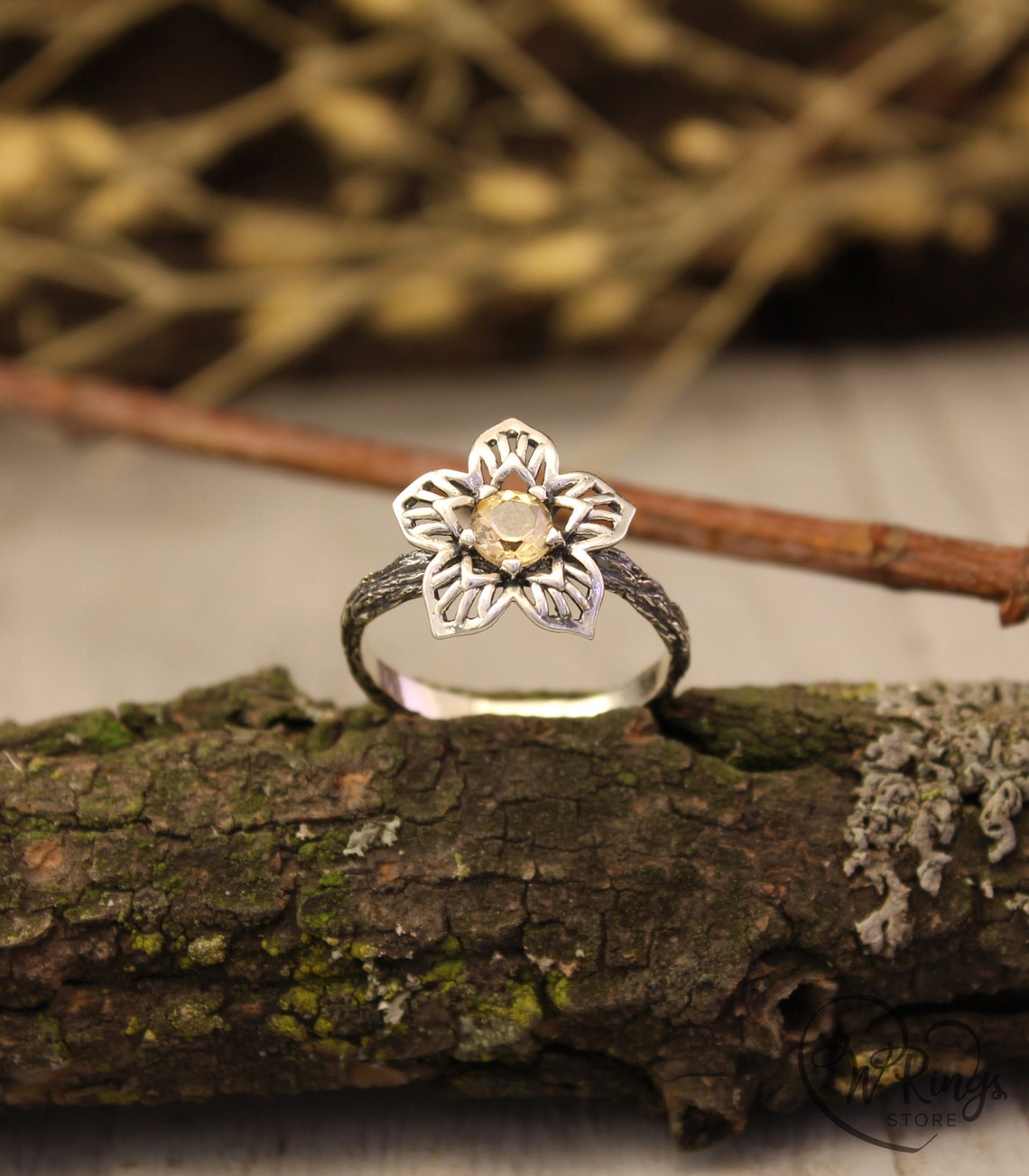 Nature inspired Daffodil Birth Flower Ring with Citrine