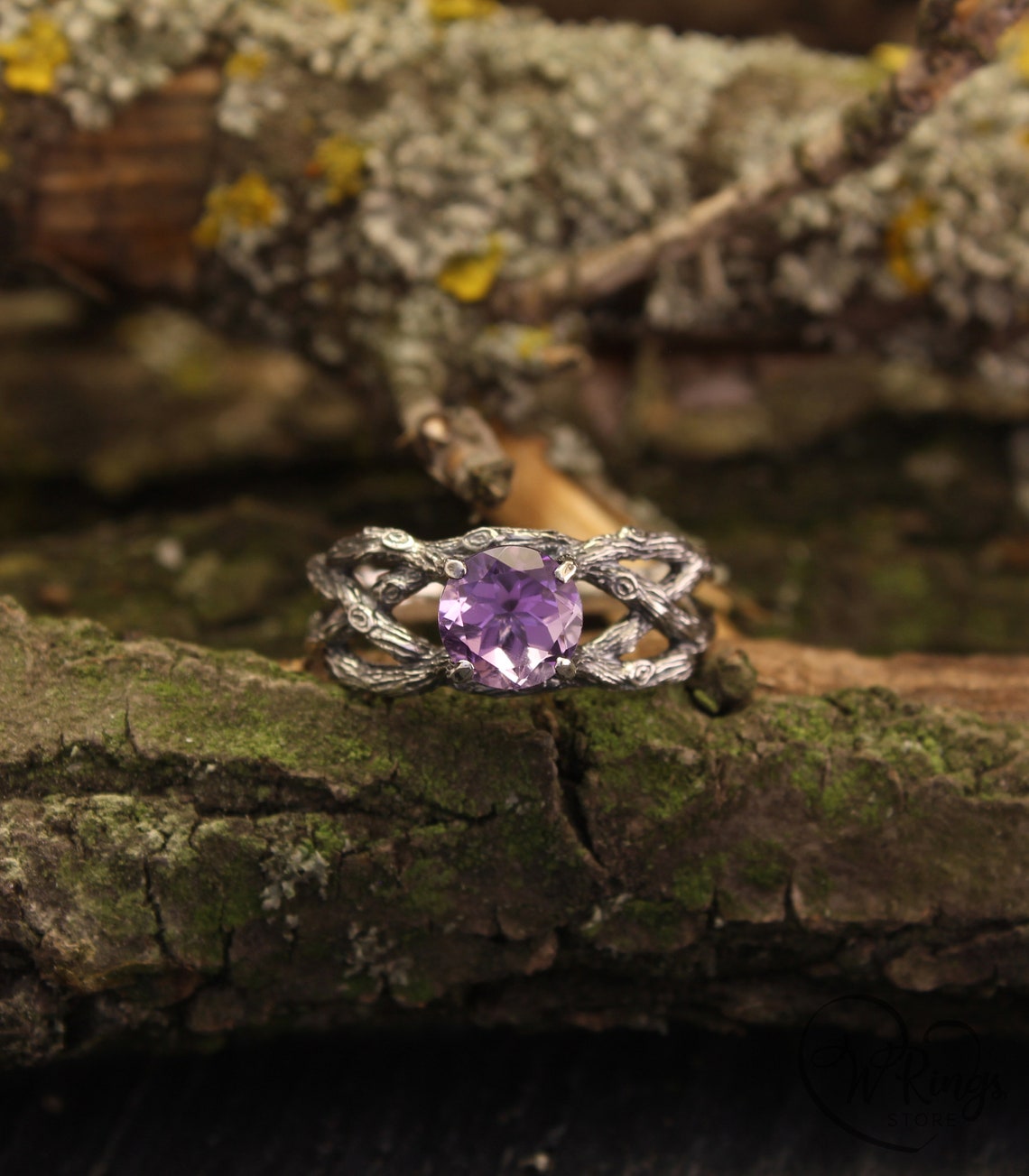 Twist Silver Twig Statement Amethyst Ring