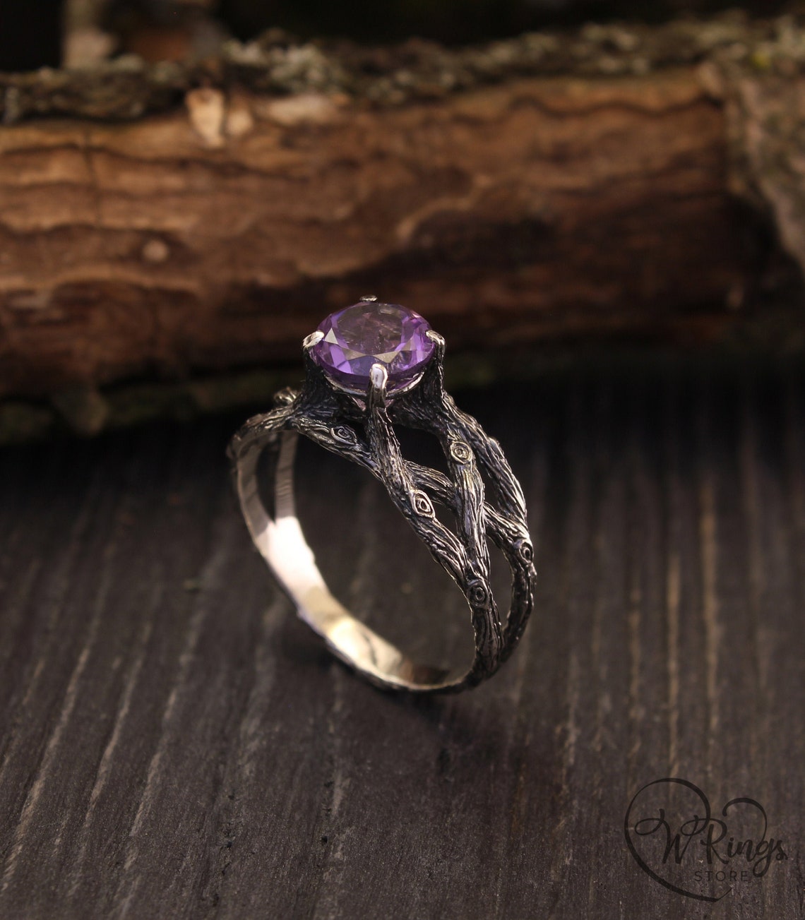 Twist Silver Twig Statement Amethyst Ring