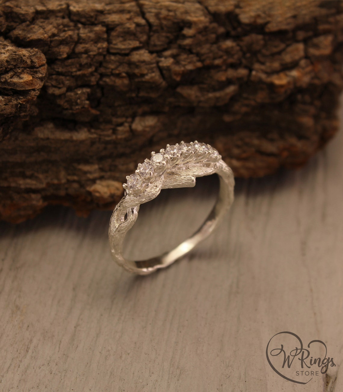 Intertwined Twig Silver Ring with Cubic Zirconia on the knots