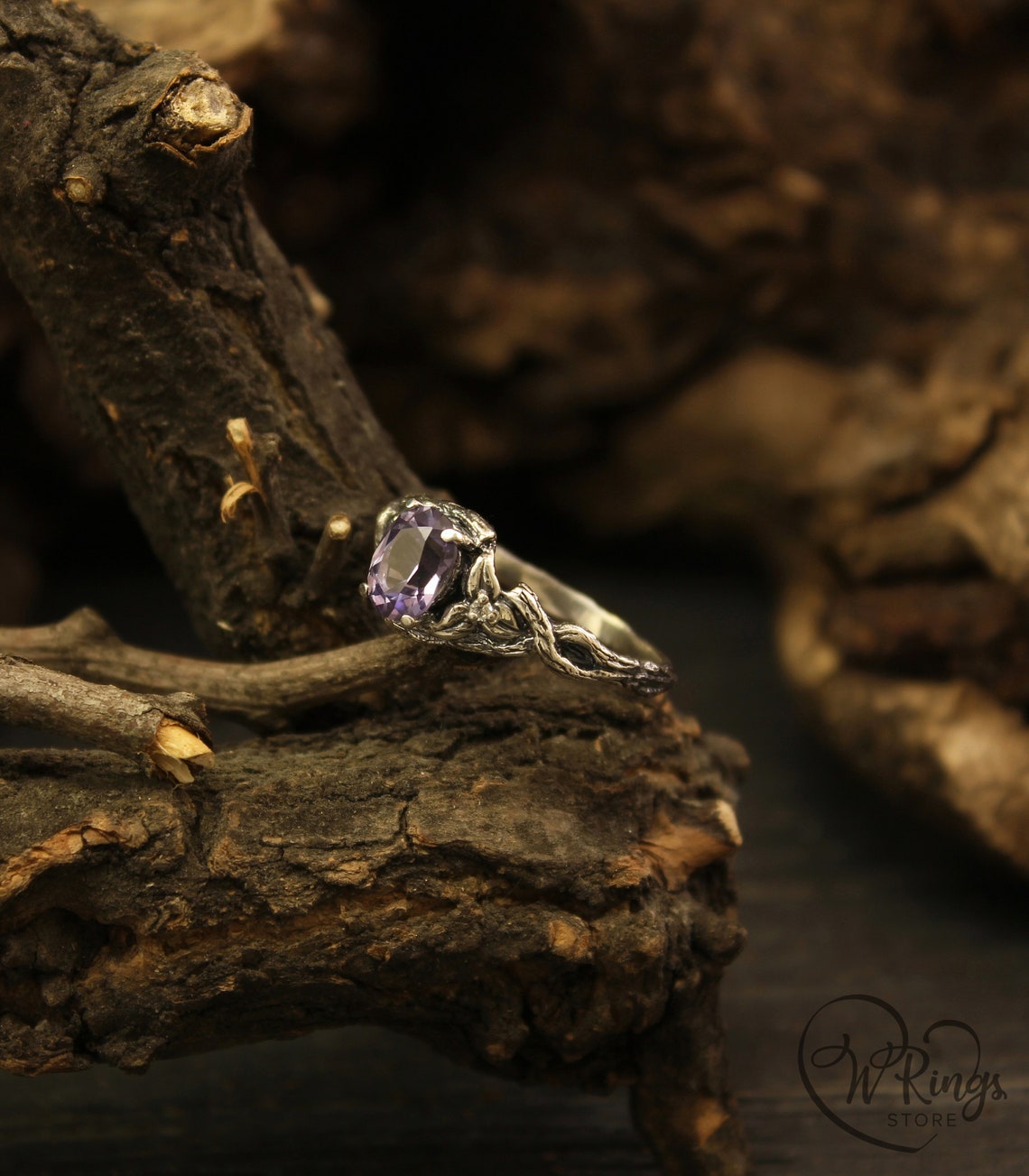 Oval Alexandrite Braided Silver Branch Engagement Ring