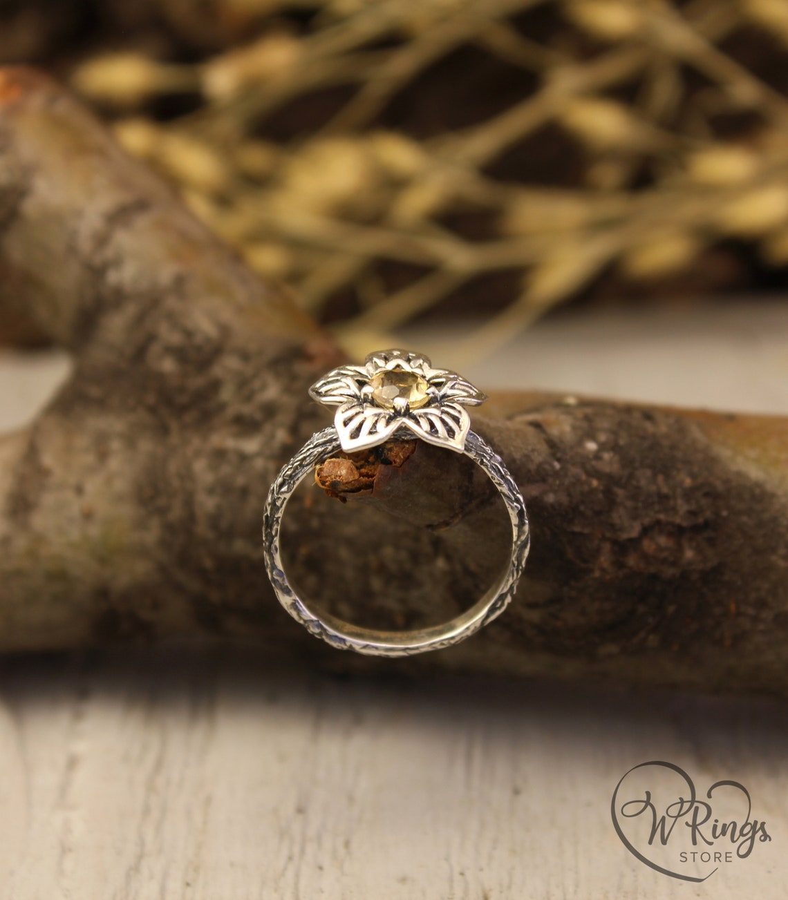 Nature inspired Daffodil Birth Flower Ring with Citrine