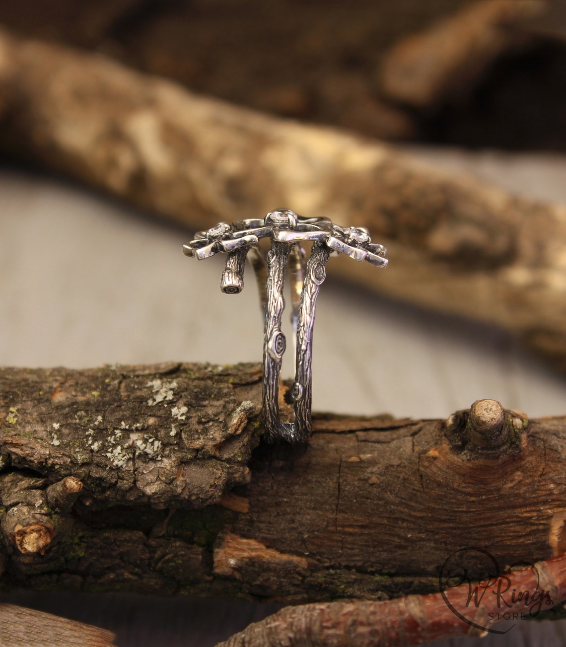 Triple Cubic Zirconia Trefoils on the Silver Branches Ring