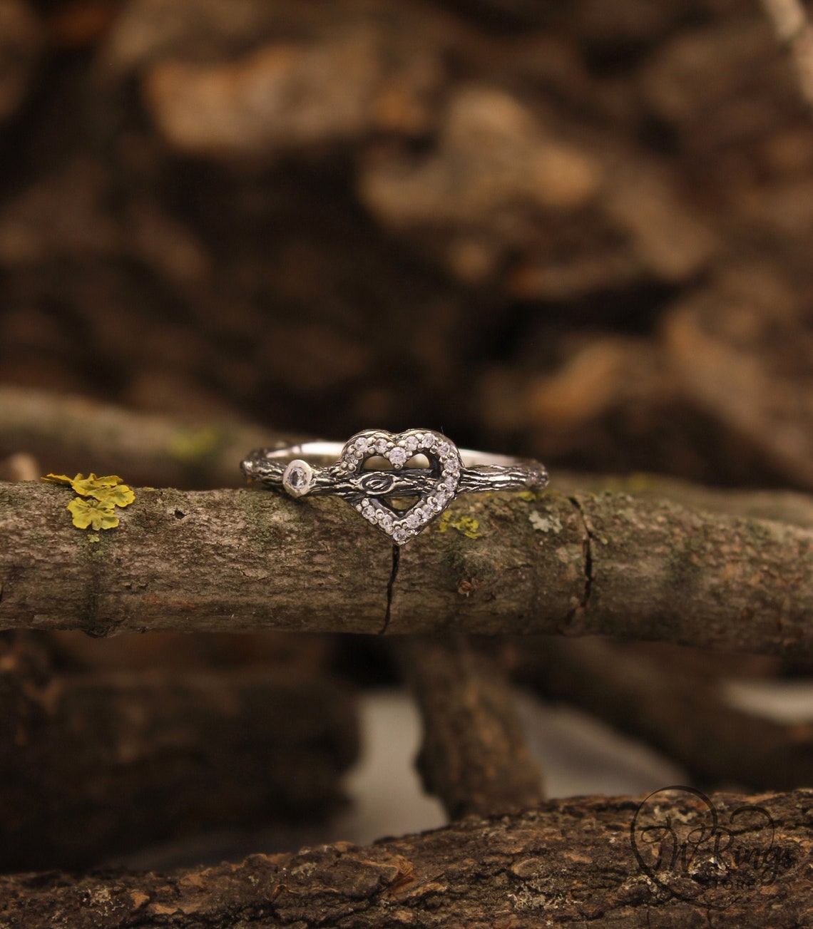 Sterling Silver Branch & Gems on Heart Engagement Ring